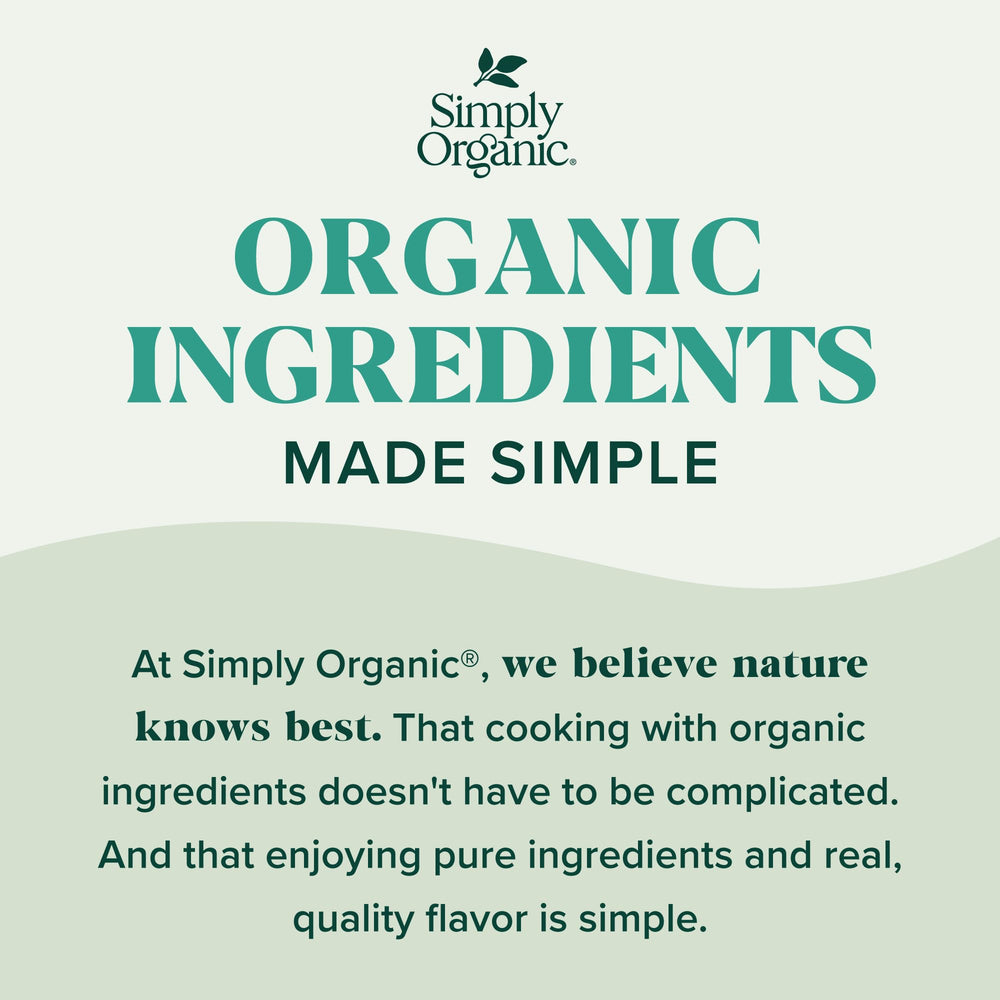 Simply Organic bottle size comparison beside measuring spoon showing convenient 2.89-ounce portion