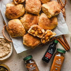 Simply Organic cinnamon sprinkled on baked cookies adding warm flavor
