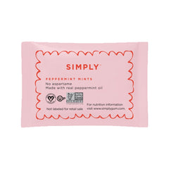 Simply brand open pouch revealing two mints for quick freshening