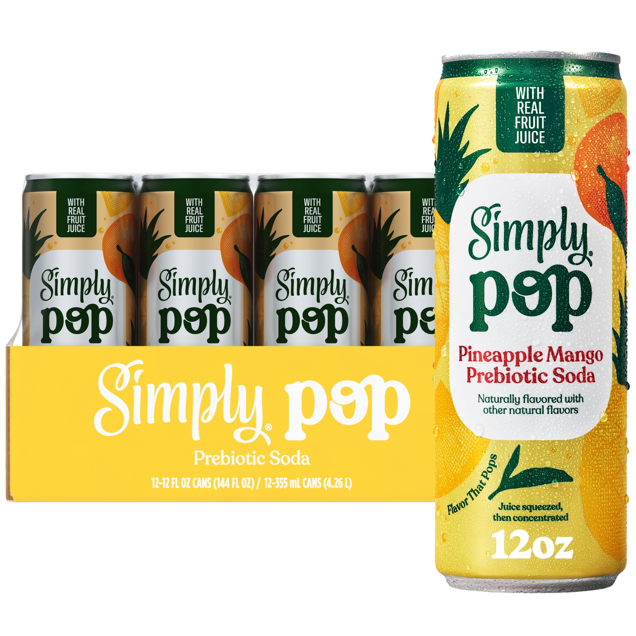 Simply pop front packaging showing 12-pack and tropical branding, highlights convenience
