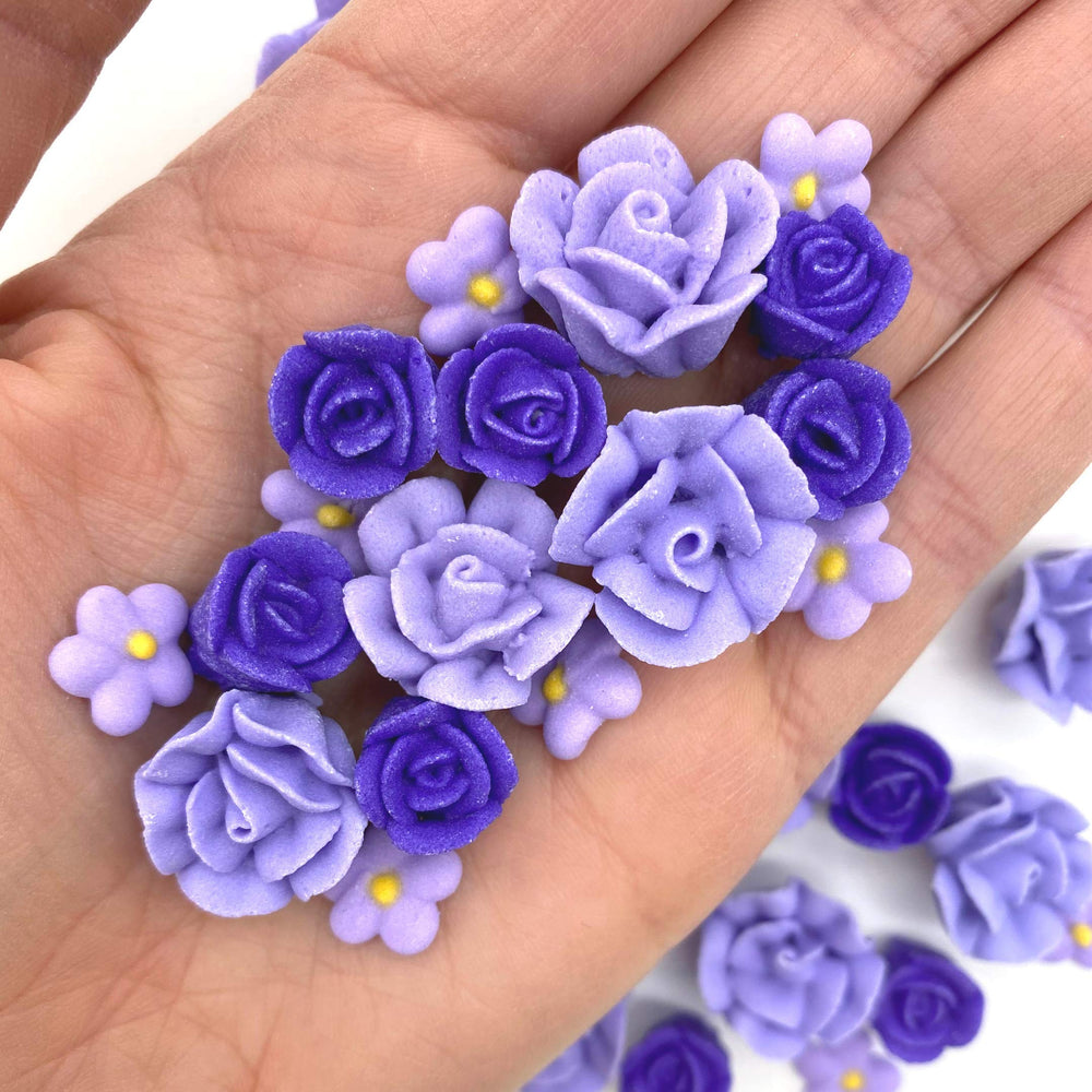 SIMPLY SUCRÉ front packaging showing jar of violet icing flowers for quick decorating