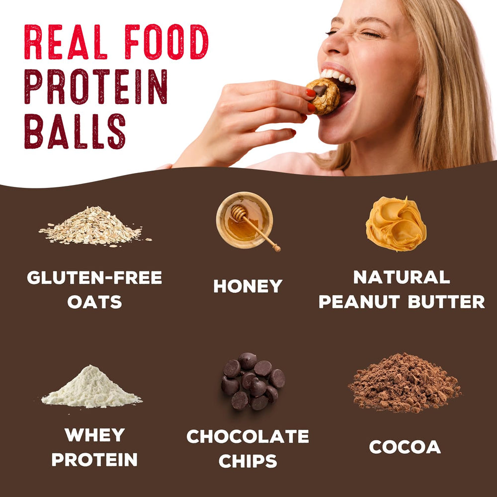simplyFUEL protein ball in hand demonstrating size and on-the-go convenience
