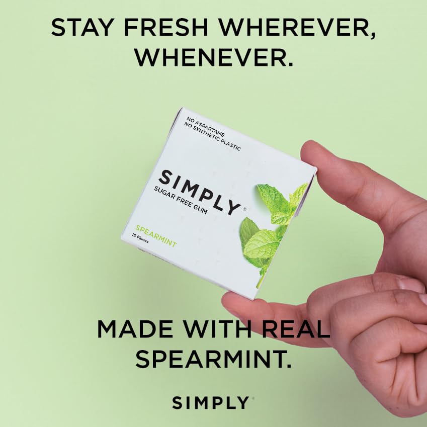 Simply Gum ingredient label close-up showing xylitol and no artificial additives