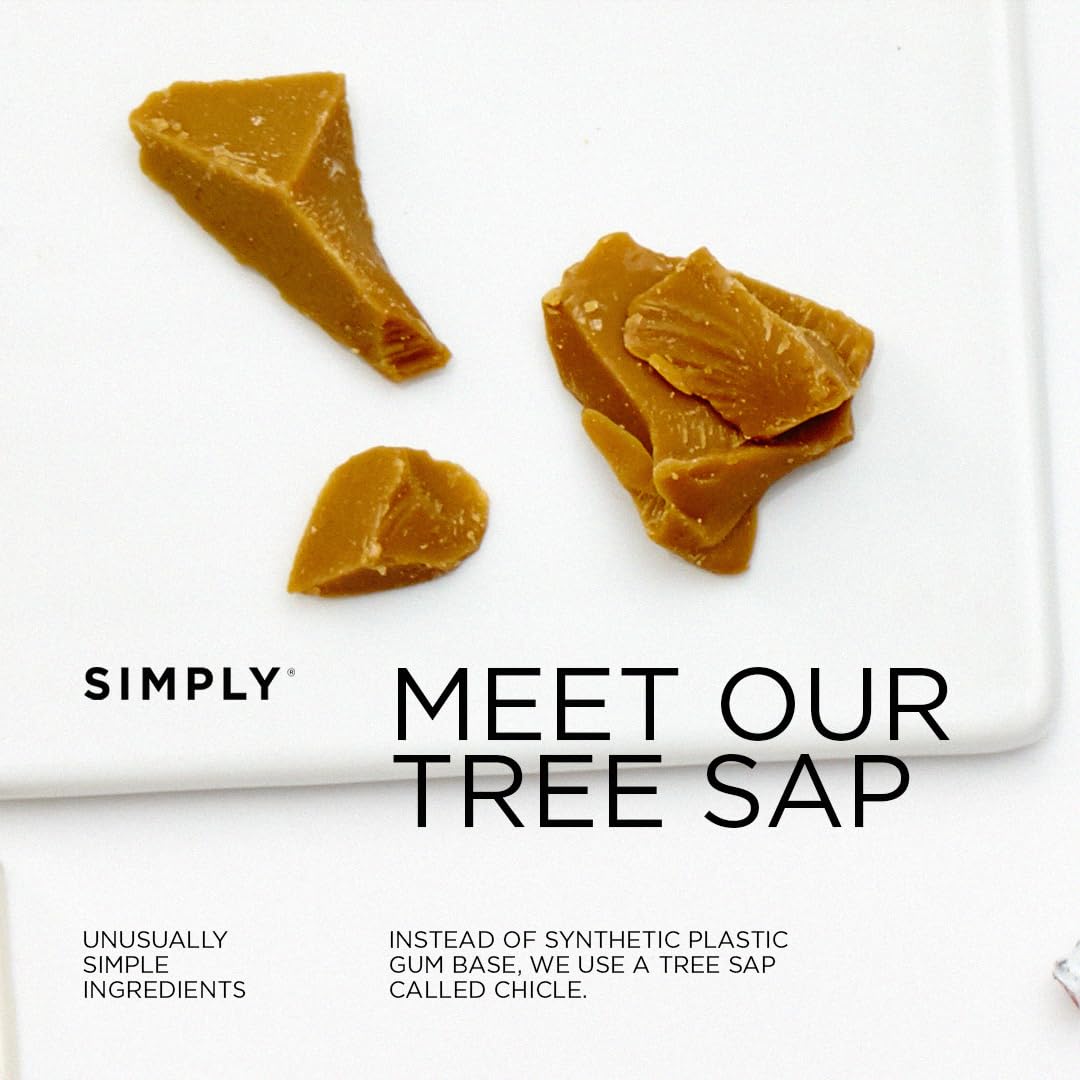Simply Gum label with vegan, kosher, Non-GMO certifications visible