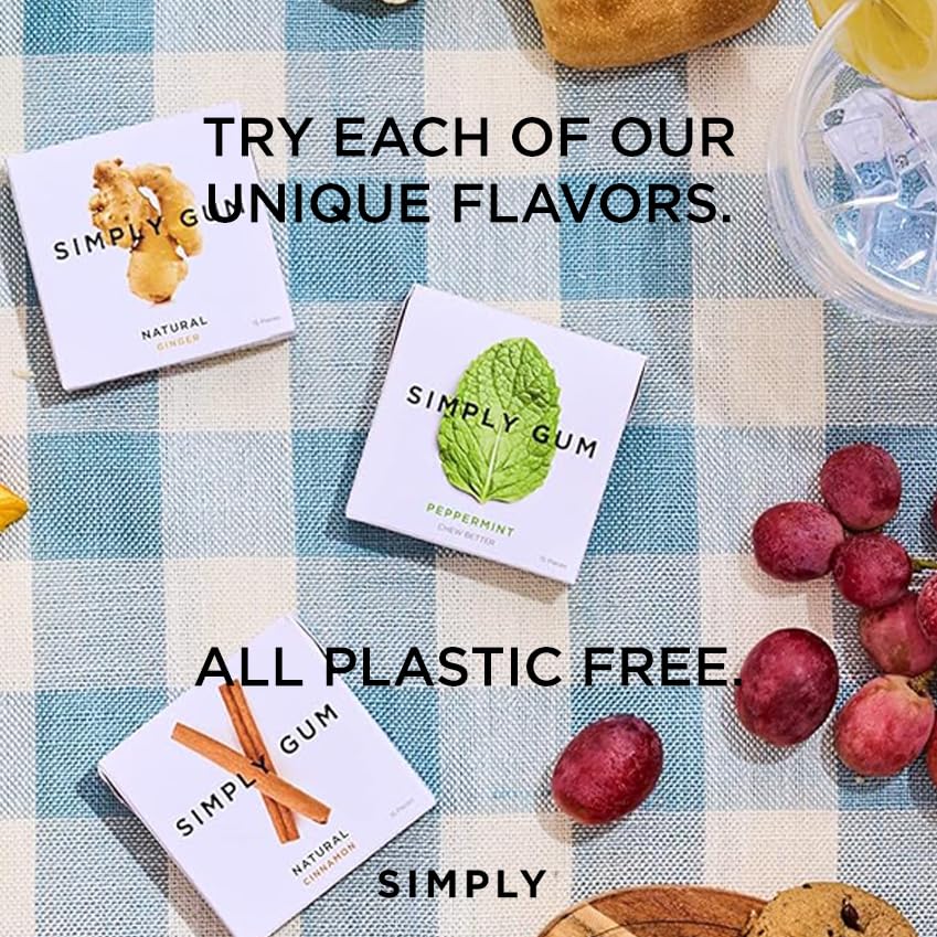 Simply Gum label closeup showing ingredients and transparent sourcing benefit