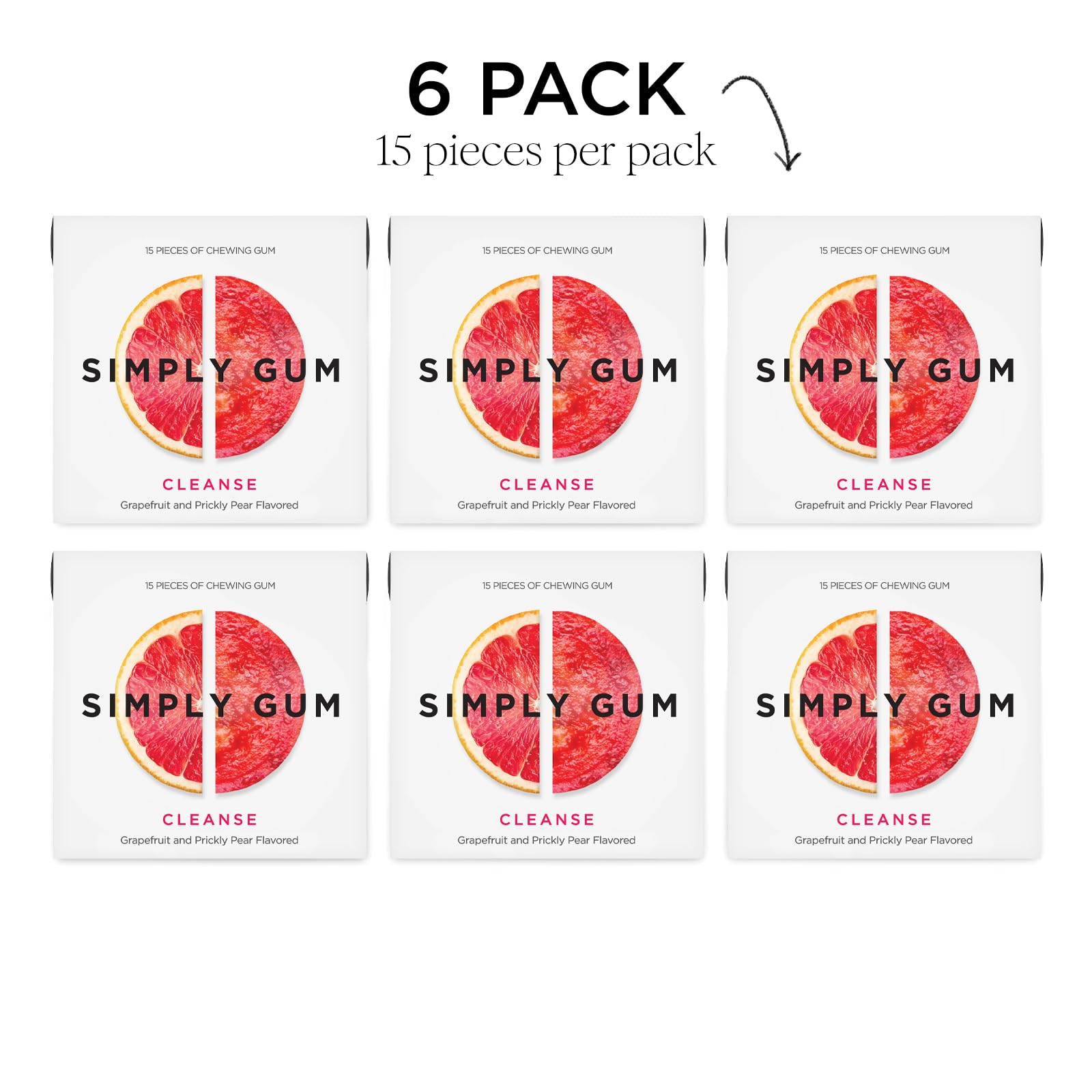 Simply Gum six-pack carton emphasizing value and eco-friendly choice