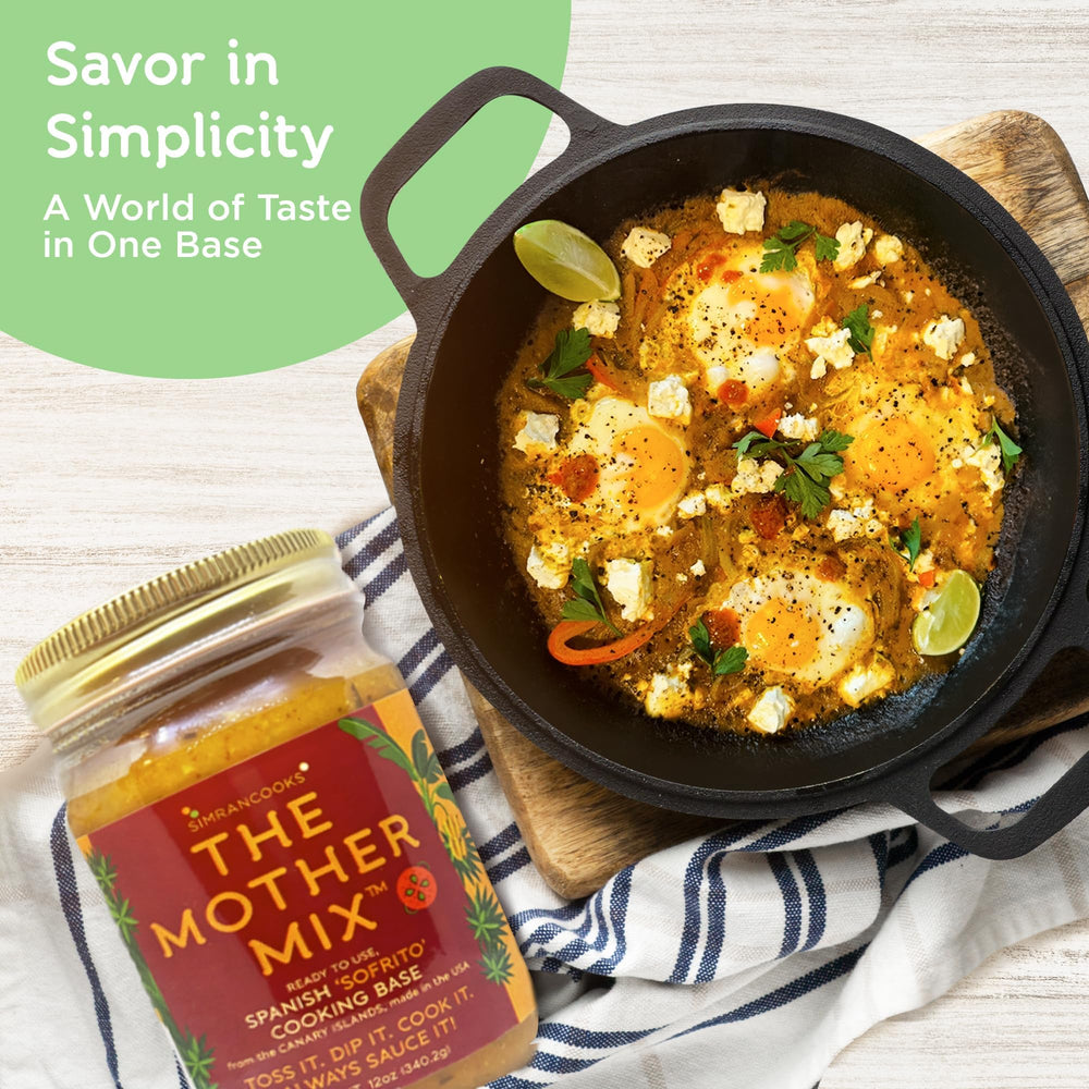 Kitchen counter scene with Simrancooks jar and finished meal, inspires easy home cooking