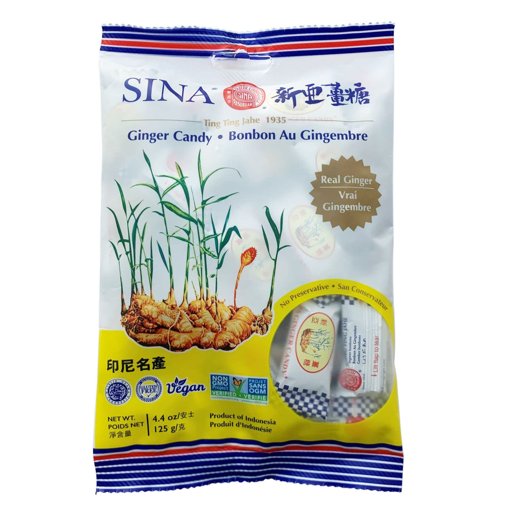 Sina close-up of ginger candy texture highlighting chewy, caramelized surface
