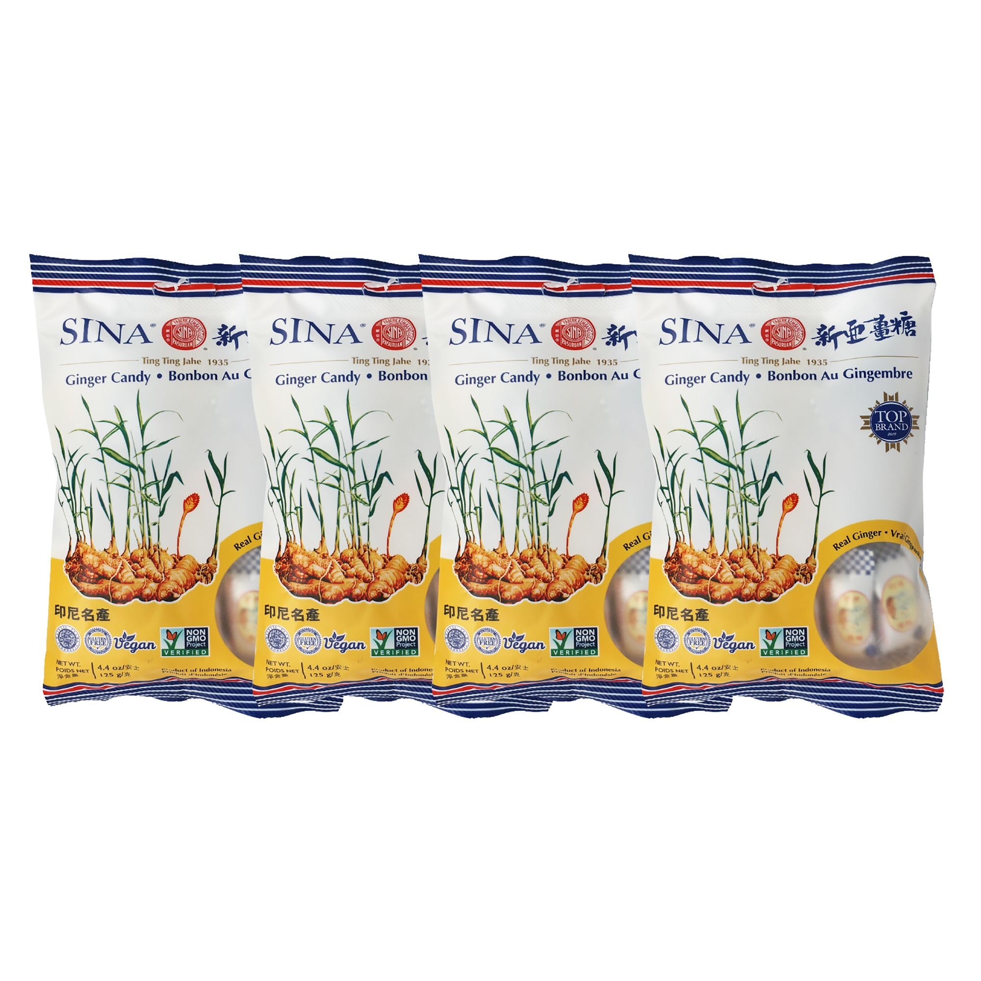 Sina front packaging showing four bags and product identity benefits