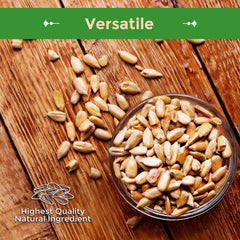 Small wooden bowl of Sincerely Nuts sunflower seeds ready for snacking and easy portioning