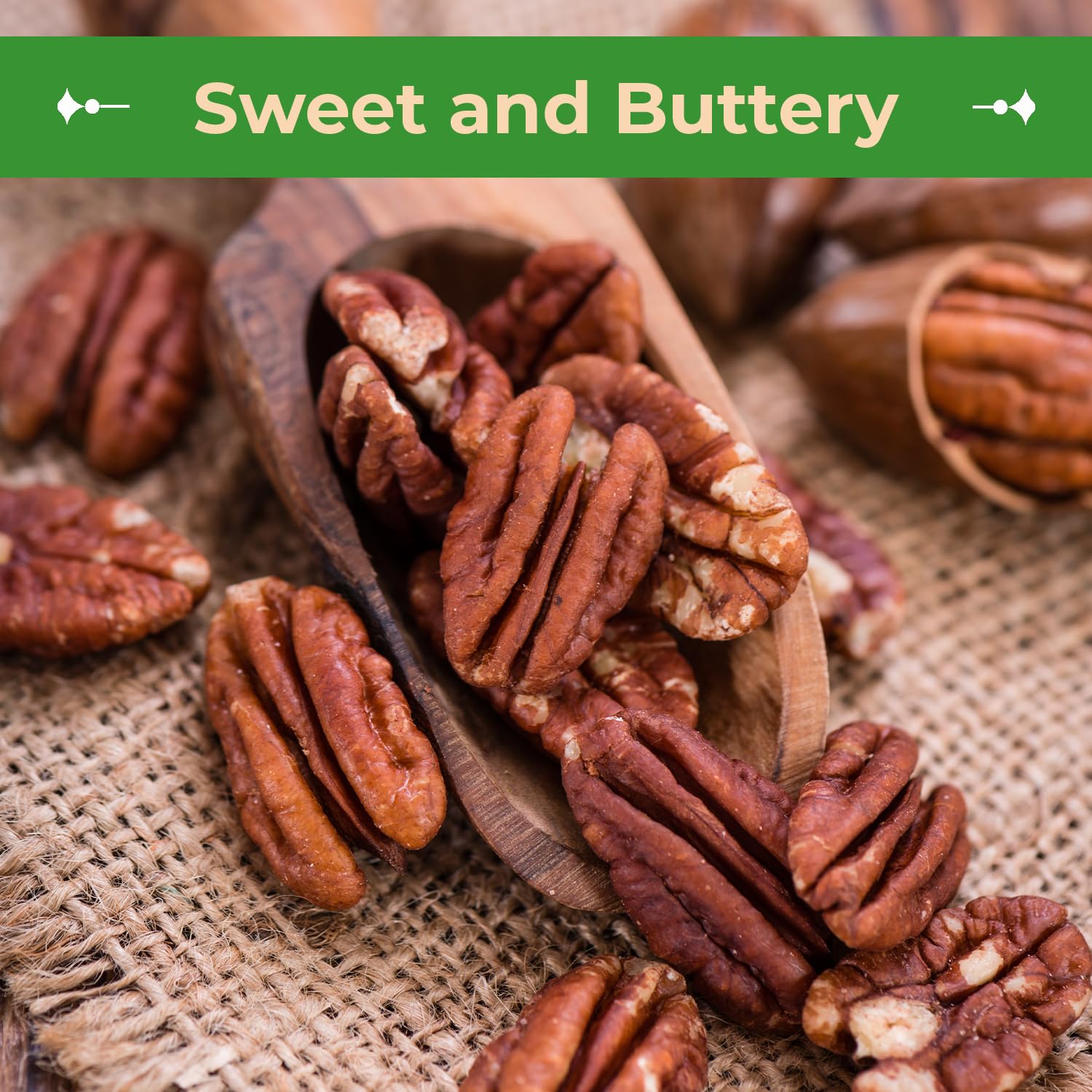 Sincerely Nuts pecans beside measuring cup for portion and serving control