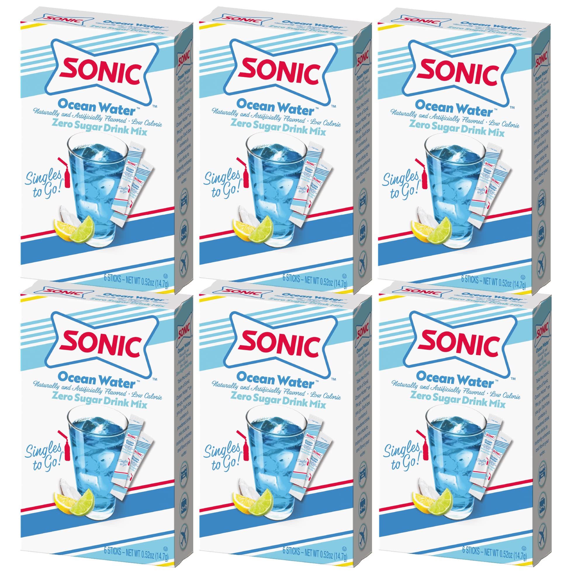 SINGLES TO GO! front box showing Ocean Water branding and quantity benefit