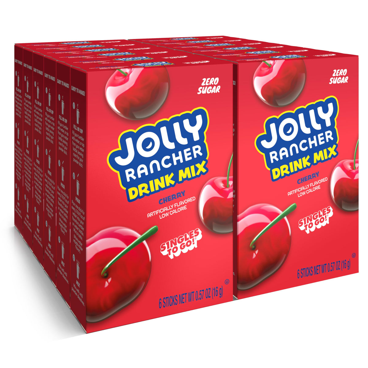 SINGLES TO GO! front packaging showing 72 packets and cherry branding for convenience