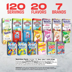 SINGLES TO GO! open packets displayed to highlight 20 flavor variety