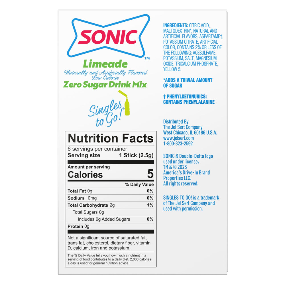 SINGLES TO GO! Sonic Limeade packets in a backpack pocket showing portable flavor for travel and work