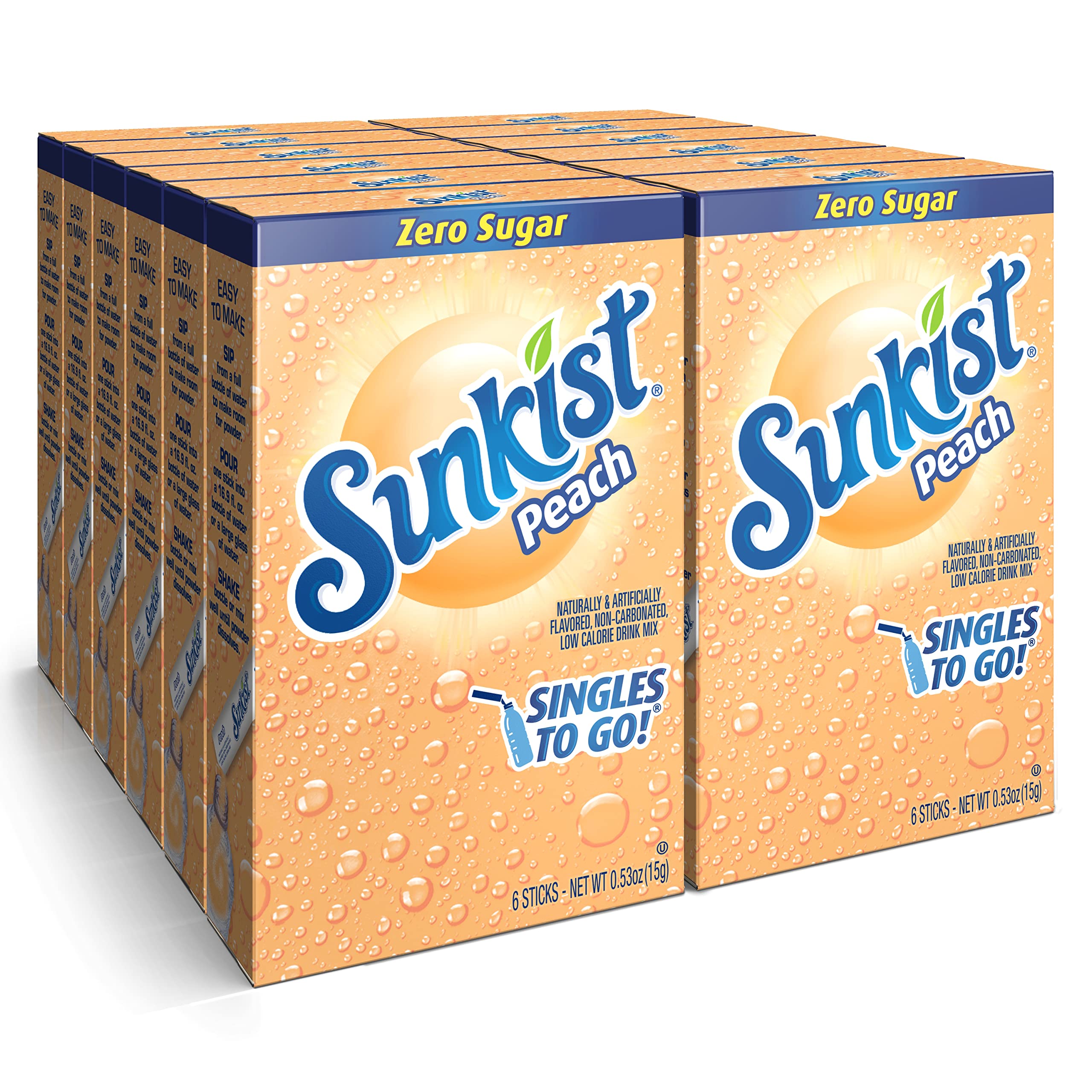 SINGLES TO GO! Sunkist peach front packaging showing brand and benefits ready to grab
