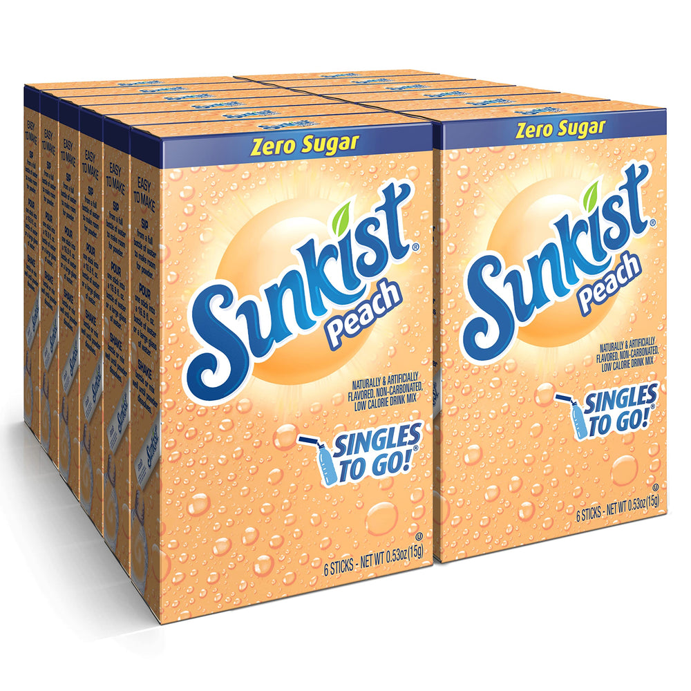 SINGLES TO GO! Sunkist peach front packaging showing brand and benefits ready to grab