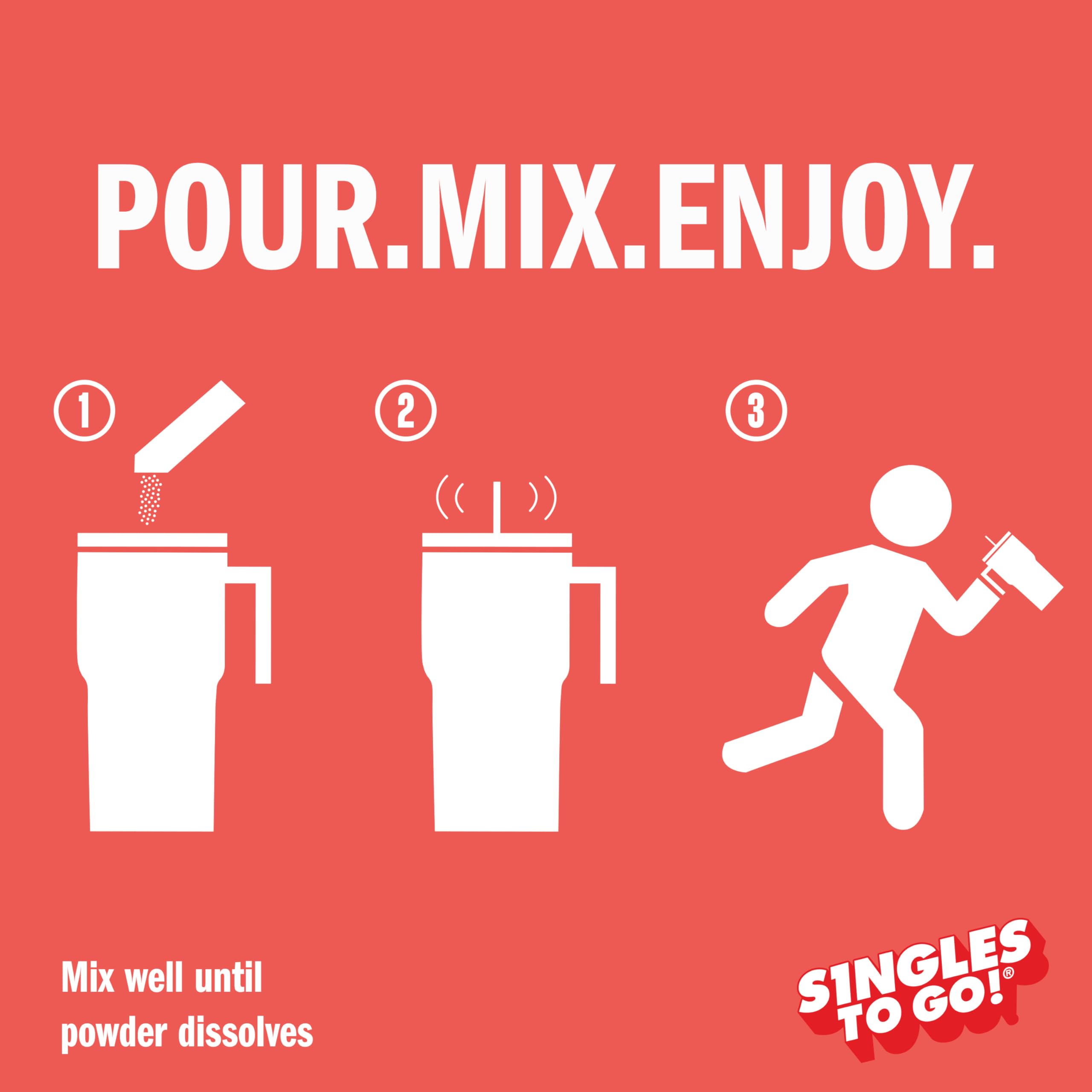 SINGLES TO GO! mix dissolving in water bottle for quick flavorful hydration