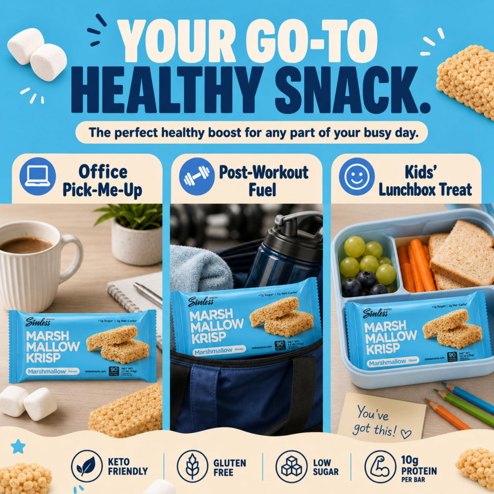 Hand holding a Sinless Snacks bar showing portable portion size benefit