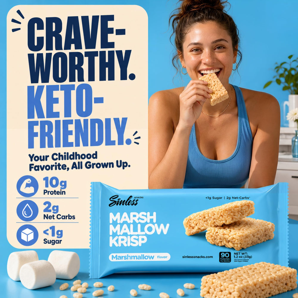 Close-up texture of Krisp bar highlighting chewy marshmallow and crunch