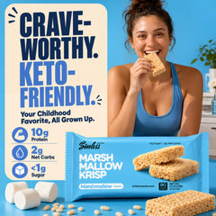 Close-up texture of Krisp bar highlighting chewy marshmallow and crunch
