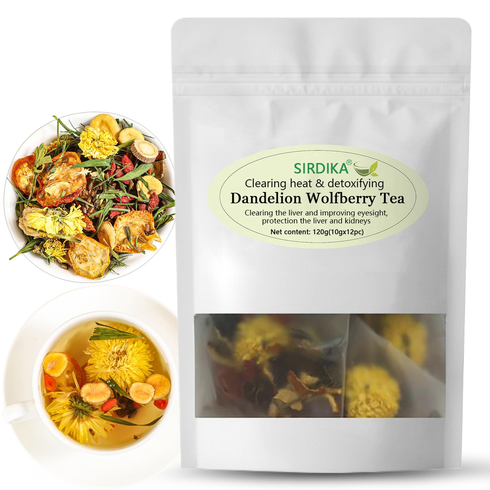SIRDIKA front packaging showing 12 tea bags and 120g weight for convenient freshness
