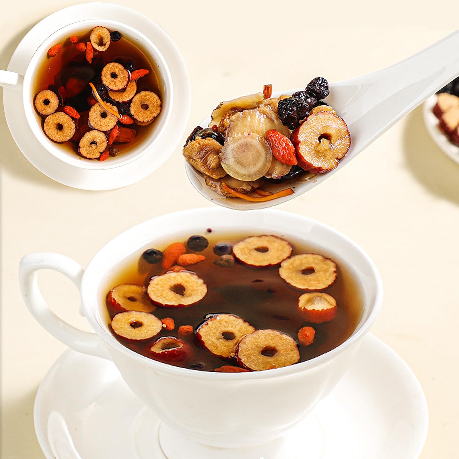 SIRDIKA softened red dates and goji berries after steeping offering texture and flavor