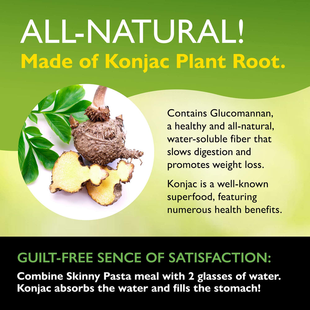 Skinny Pasta nutrition label showing glucomannan and carb-free facts