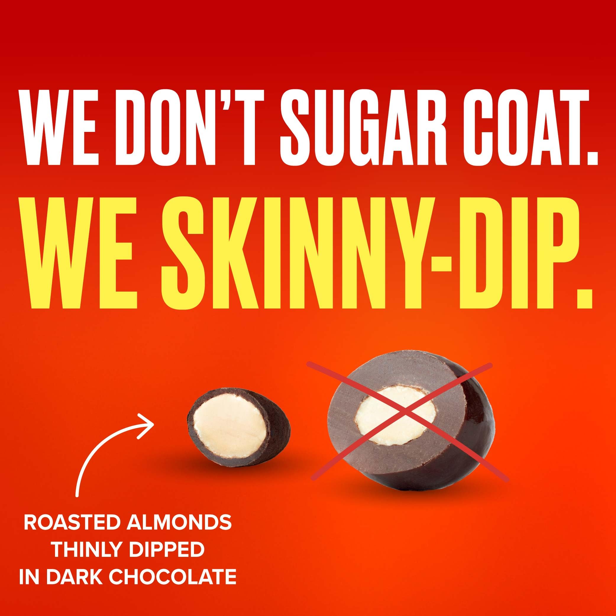 SKINNYDIPPED open bag spilling almonds for convenient grab-and-go benefit
