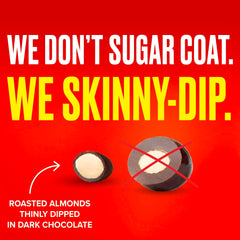 SKINNYDIPPED open bag spilling almonds for convenient grab-and-go benefit