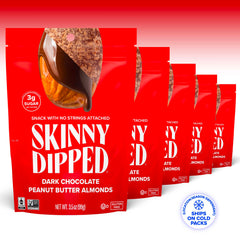 SKINNYDIPPED close-up of chocolate peanut butter almonds highlighting crunch benefit