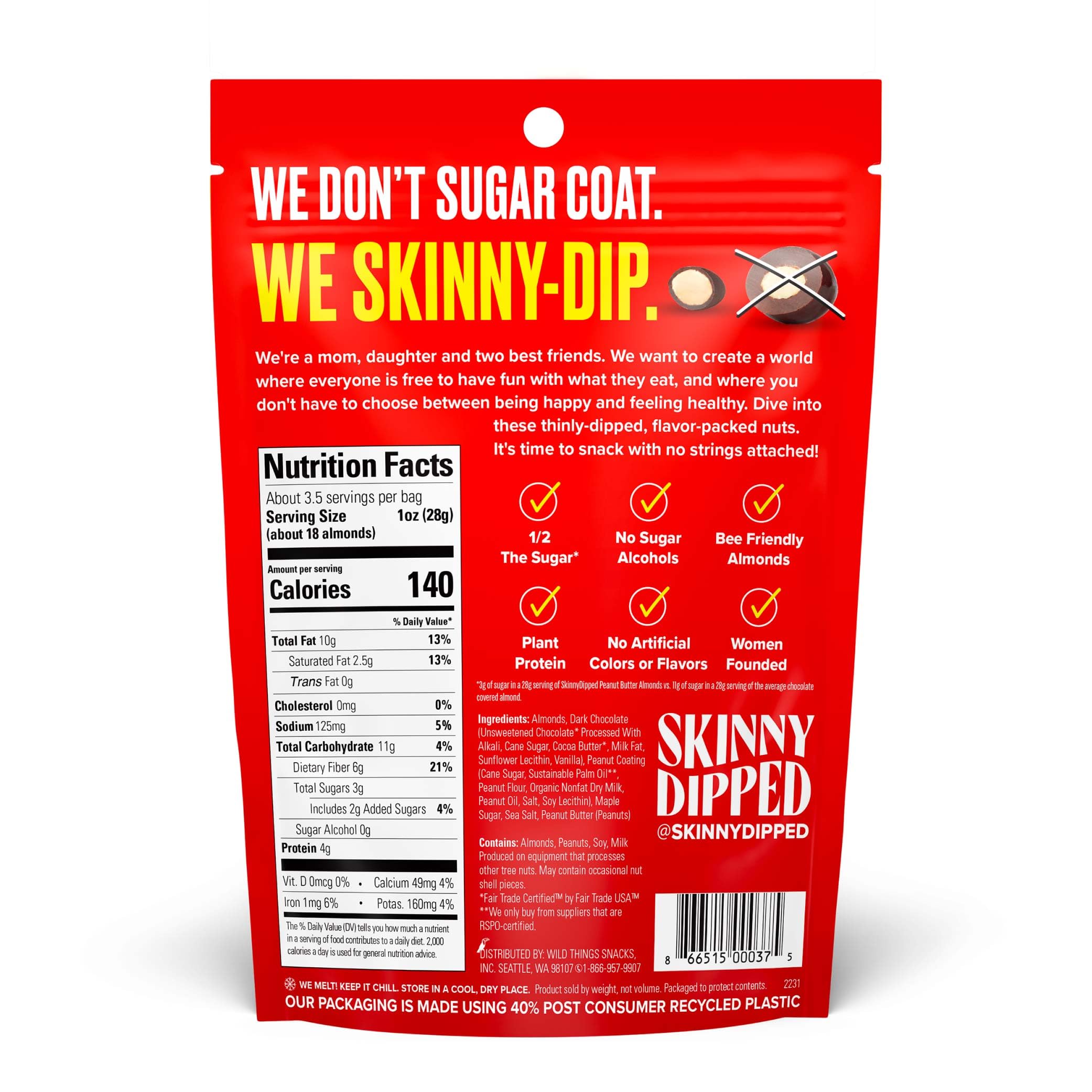 SKINNYDIPPED bag in hand for scale and portable snack benefit