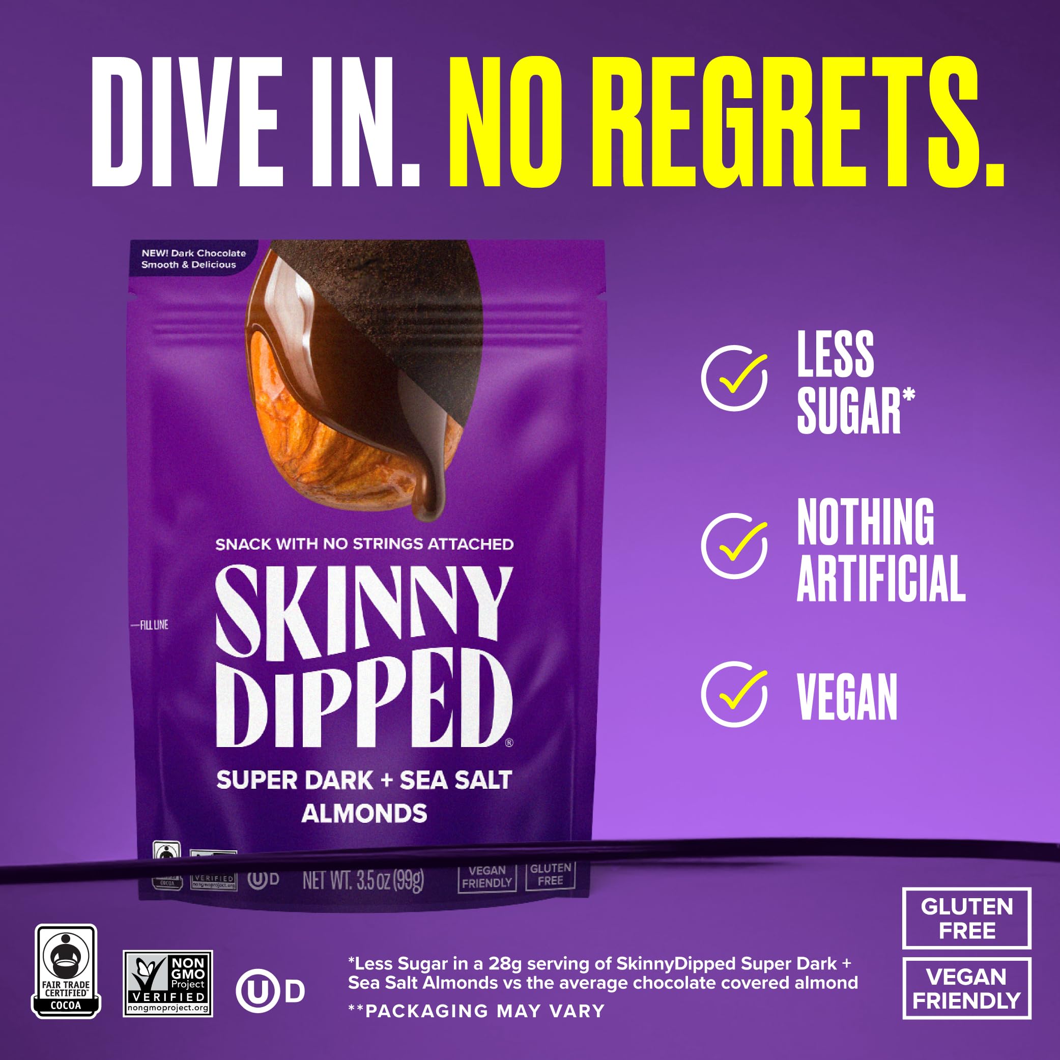 SKINNYDIPPED almond crunch texture shot showing crisp roasted nuts for satisfying bite