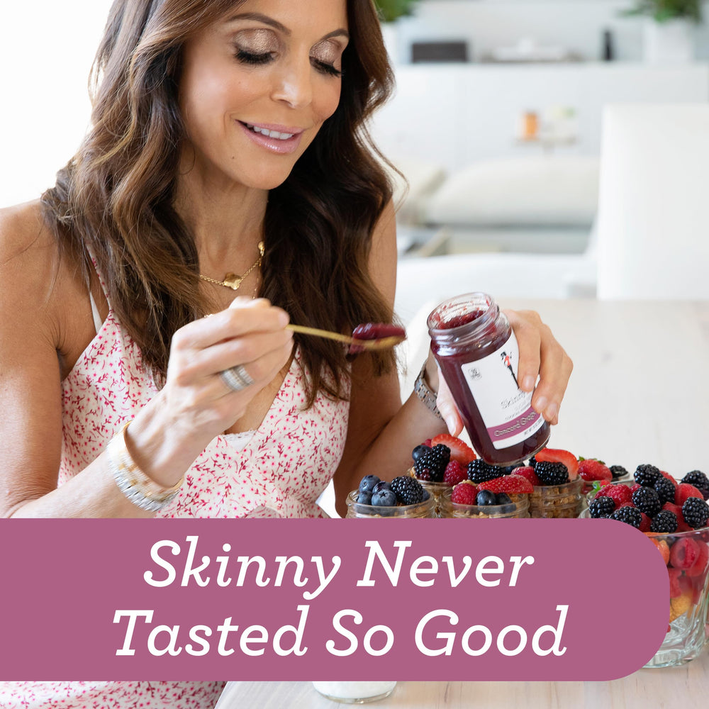 Slice of toast topped with Skinnygirl grape spread showing a quick breakfast option