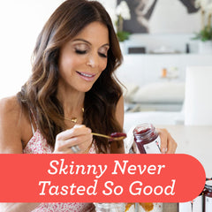 Skinnygirl spoonful closeup showing chunky strawberry pieces and taste appeal