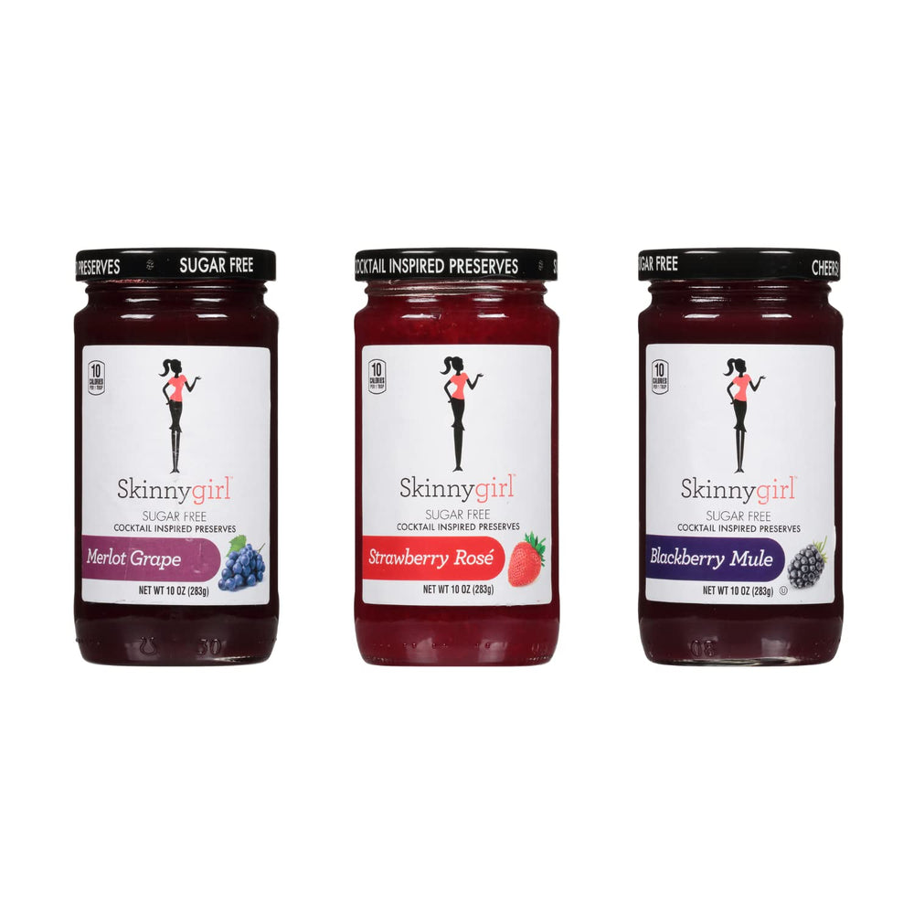 Skinnygirl variety pack front view showing three jars and clear flavor labels for quick selection benefit