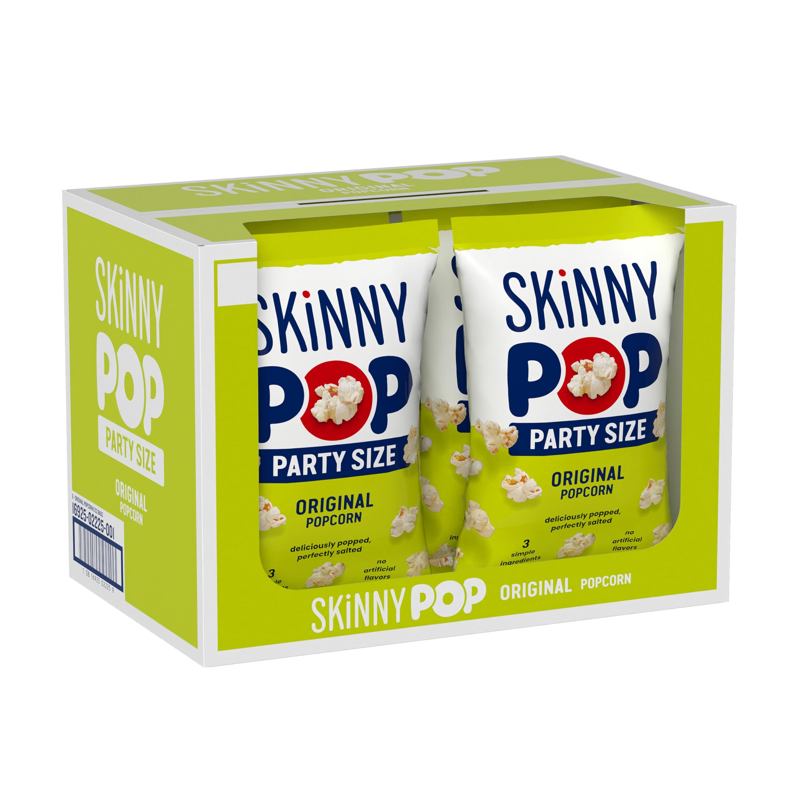 SkinnyPop front packaging showing 8oz family bag and brand logo for clarity