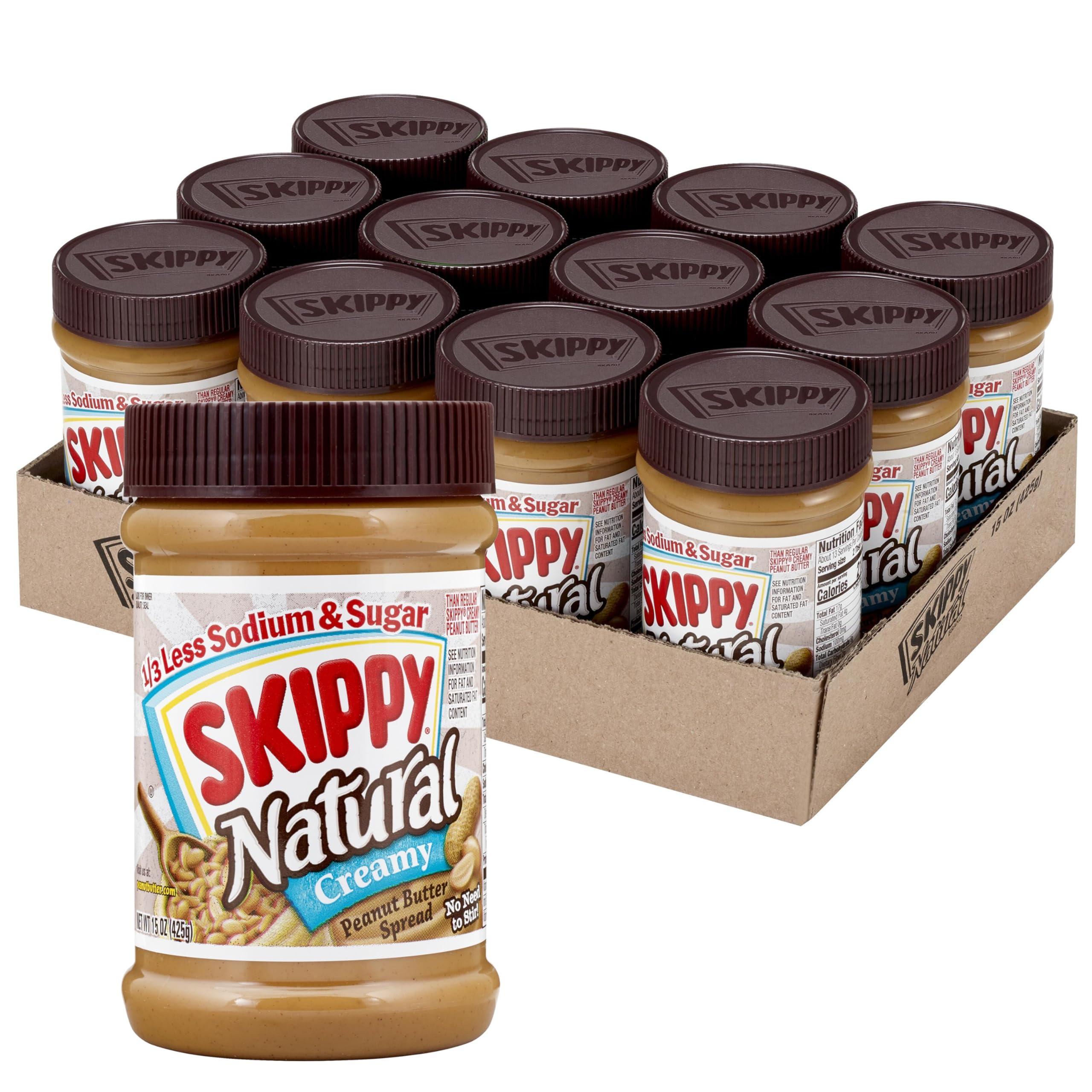 SKIPPY 15oz jar front label showing product name and reduced sodium sugar benefit