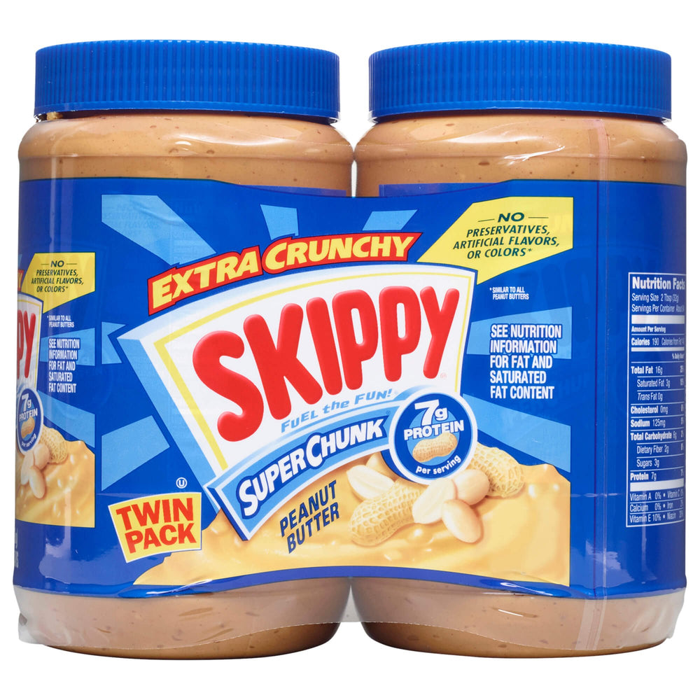 SKIPPY front packaging showing brand and chunky peanut spread convenience