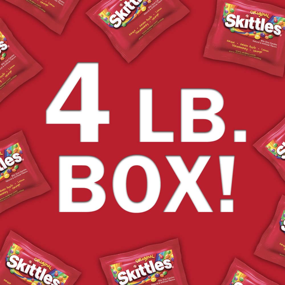 Skittles individually wrapped pouches detail showing sealed packs for freshness