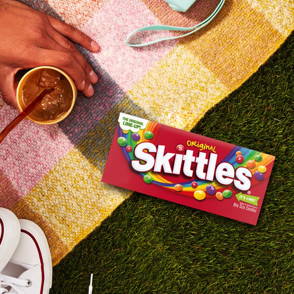 Skittles label and nutritional panel readable for ingredient and allergen reference