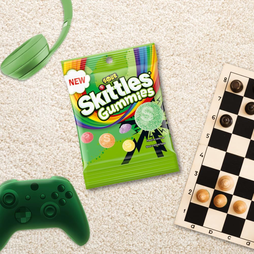 Skittles bag back label showing nutrition and ingredients for shopper information