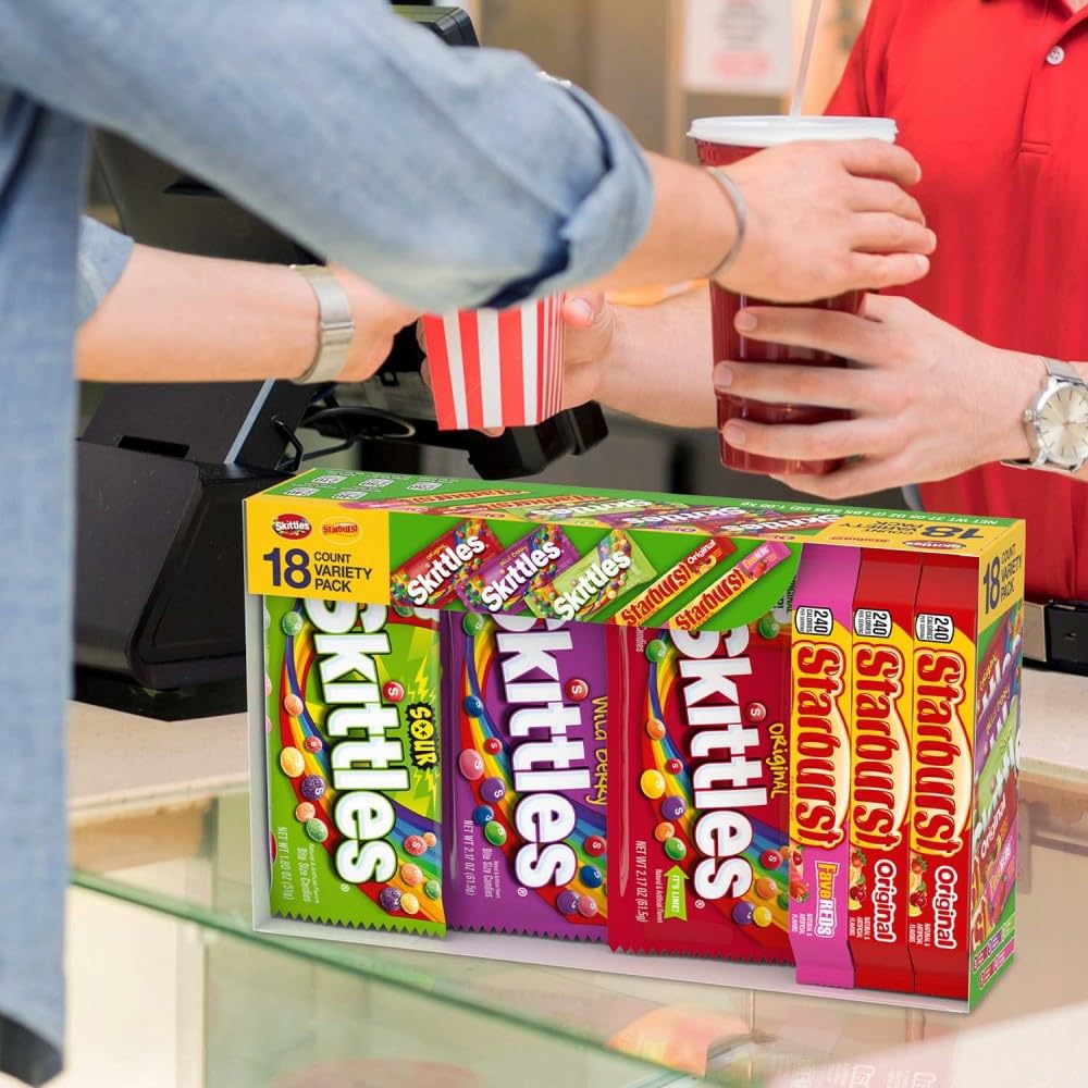 Skittles individual wrapping display showing convenience and hygiene