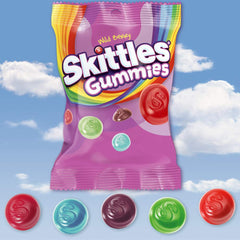 Skittles Wild Berry open bag with gummies spilling, convenient for sharing