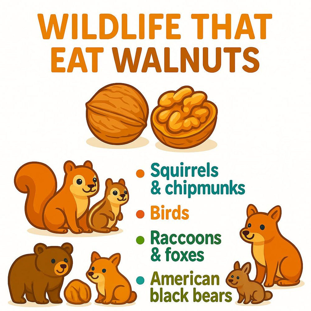 Sky Ecommerce walnuts in a backyard feeder attracting squirrels, shows wildlife feeding use