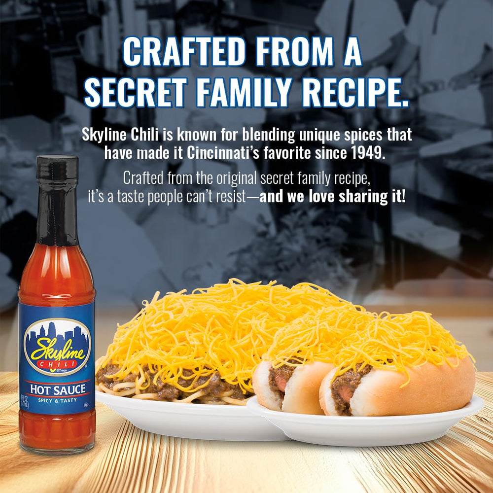 Skyline Chili bottle beside a teaspoon for size comparison and easy portioning