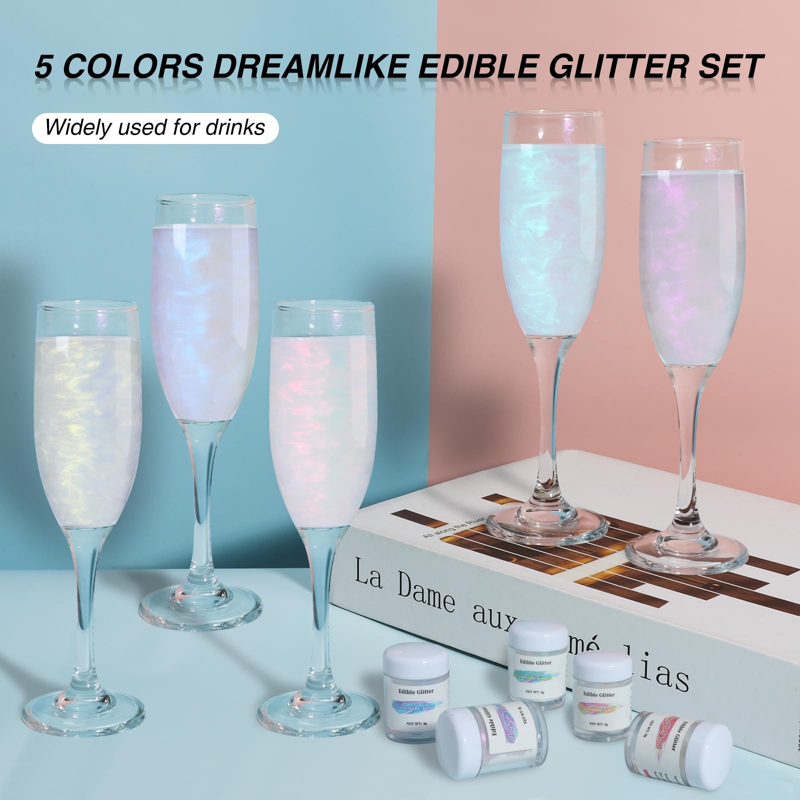 SkyVue blue powder on spoon ready to dose drinks with controlled shimmer