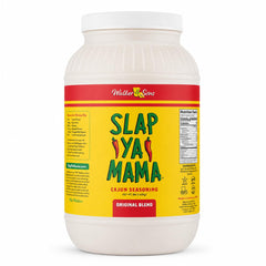 Slap Ya Mama front packaging shows 8 lb jug for consistent seasoning supply