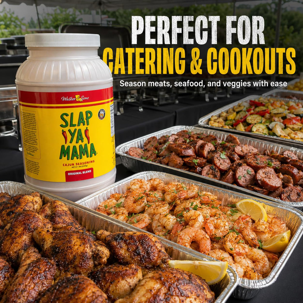 Slap Ya Mama jug in a commercial kitchen streamlines bulk seasoning