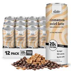 Slate front can view showing cinnamon swirl latte flavor and portability benefit